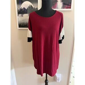 2B Together Womens Burgundy Red Colorblock Ruffle Sleeve Tunic Top Size S